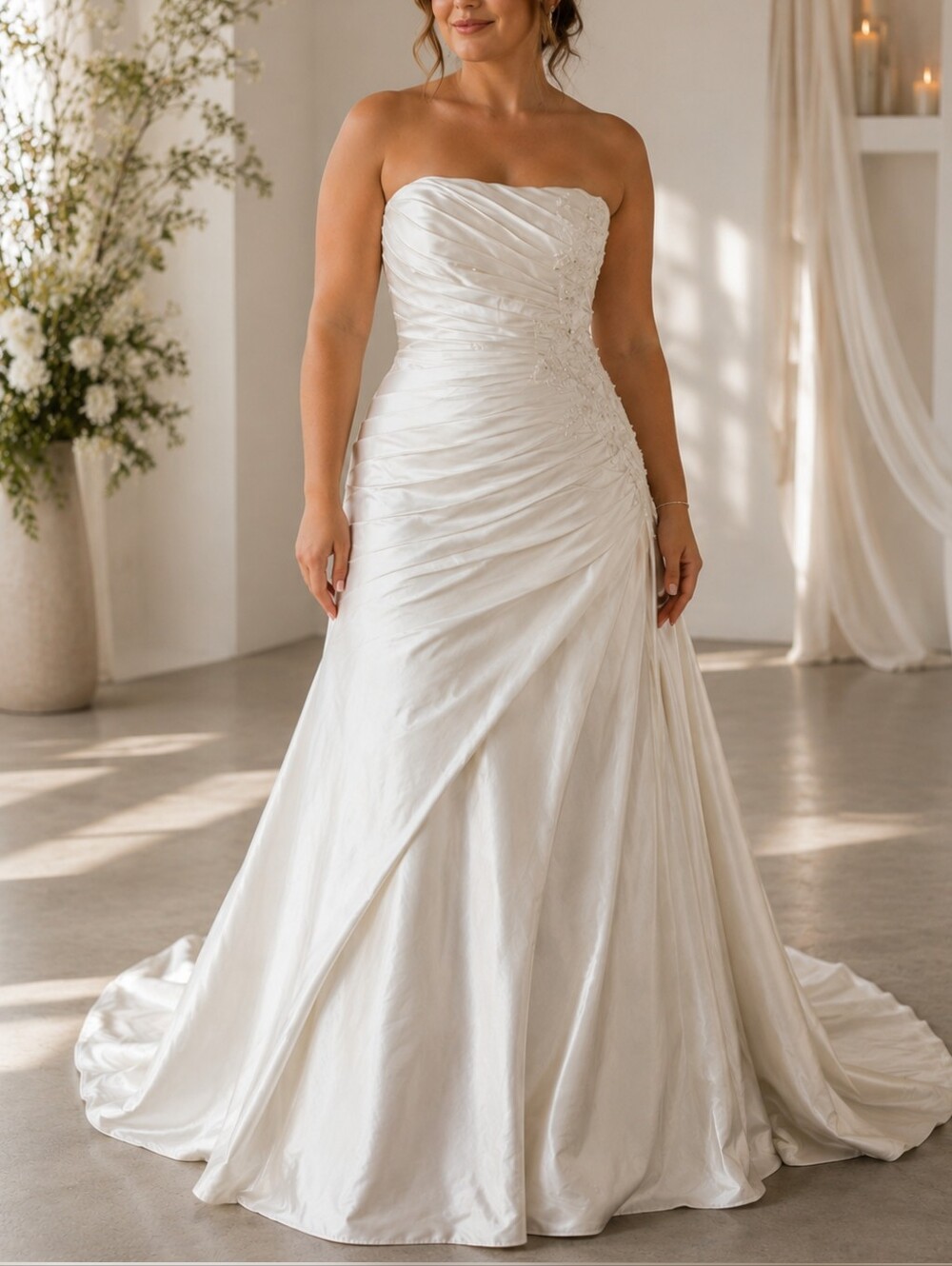 Sweetheart Ivory satin Strapless fit and flare Wedding Dress size 14